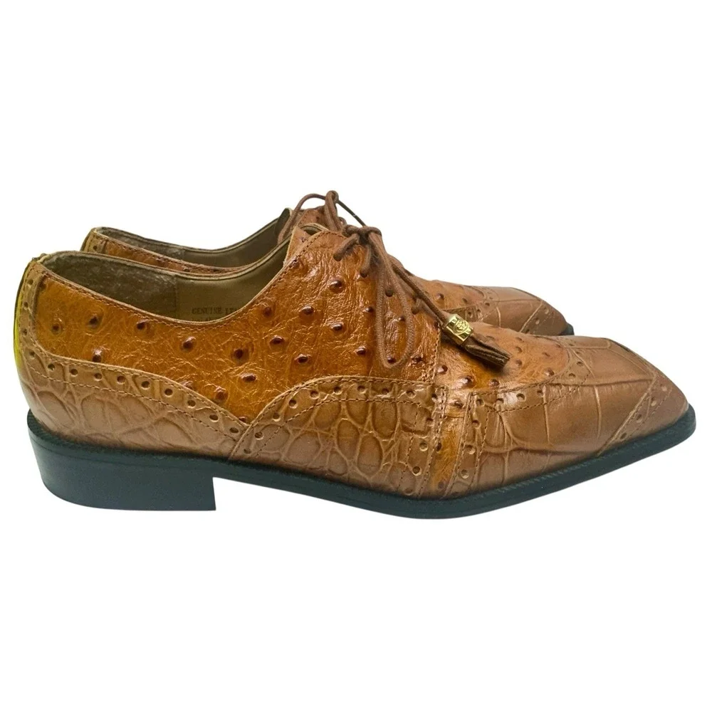 Giorgio Brutini Brown Leather Ostrich/Croc Print Oxfords Size 9.5M 155604‎
